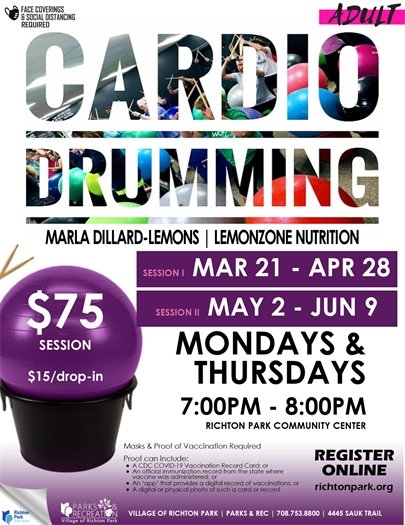 Cardio Drumming | Mondays & Thursdays | $65/session | $15/drop-In 